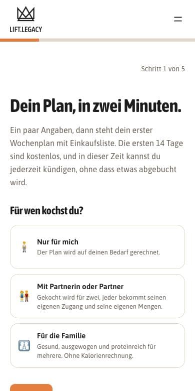 Fragebogen zu Ernährung und Ziel