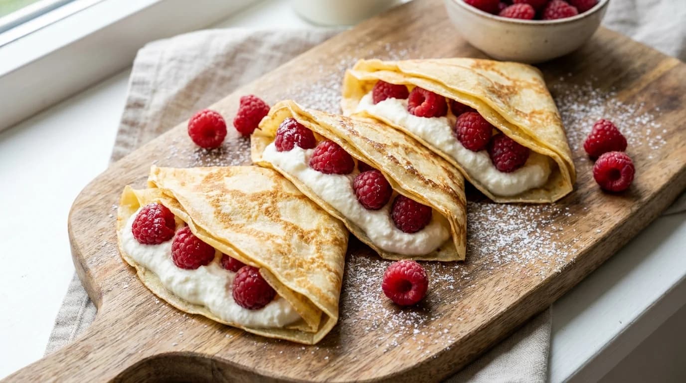 Himbeer-Crêpes mit Quark