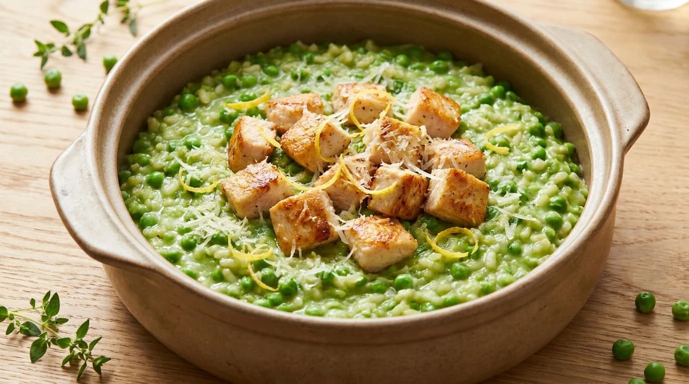 Erbsen-Risotto mit Hähnchen