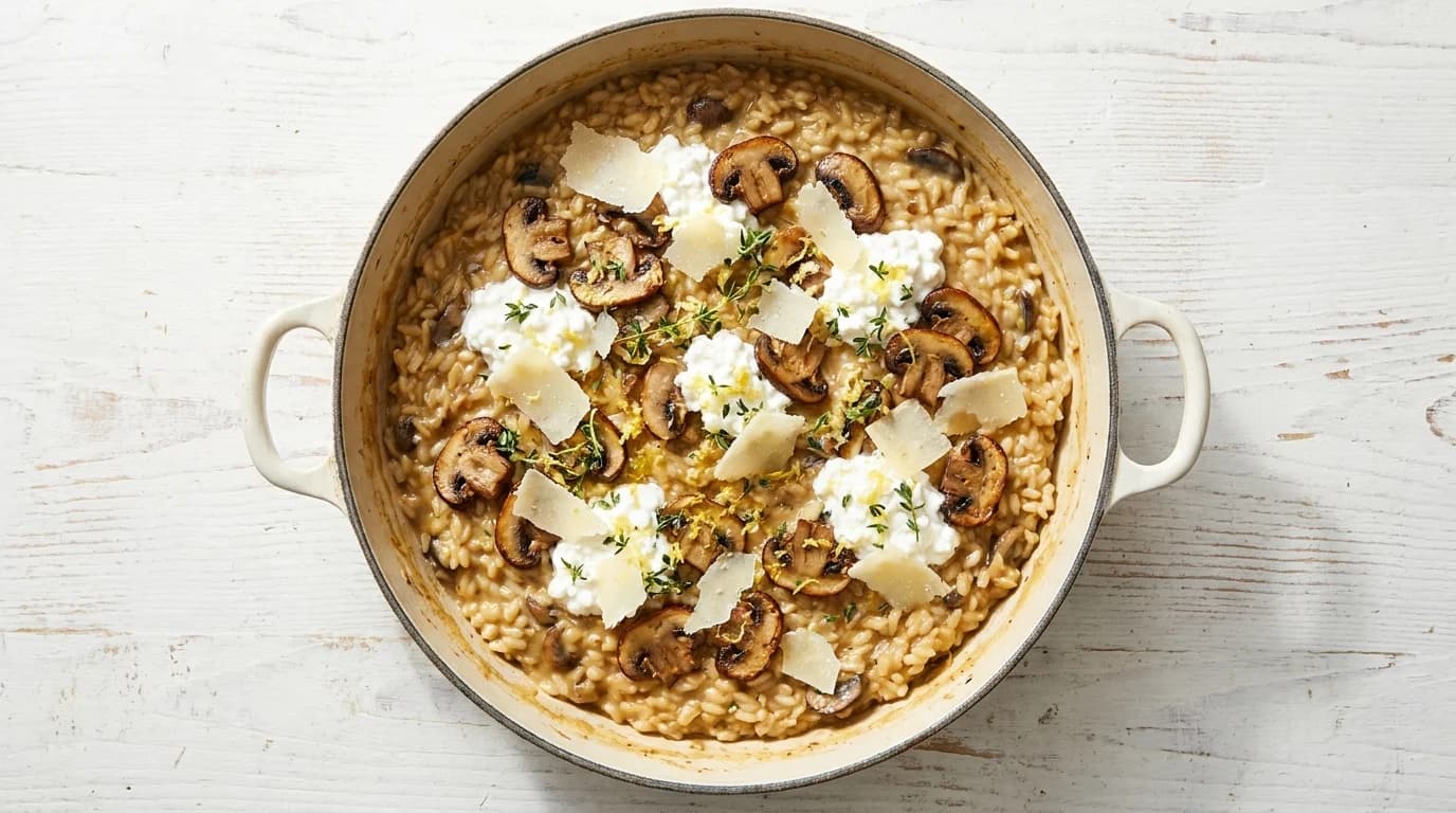 Pilz-Risotto mit Hüttenkäse