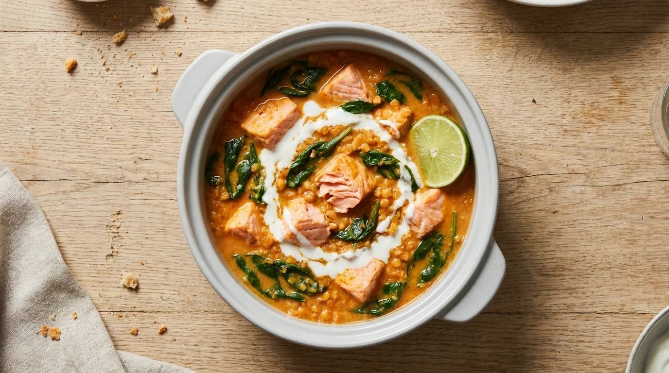 Rote-Linsen-Curry mit Lachs