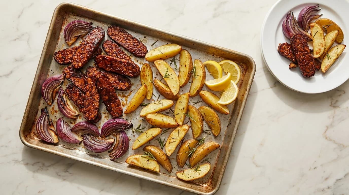 Ofen-Tempeh mit Kartoffeln