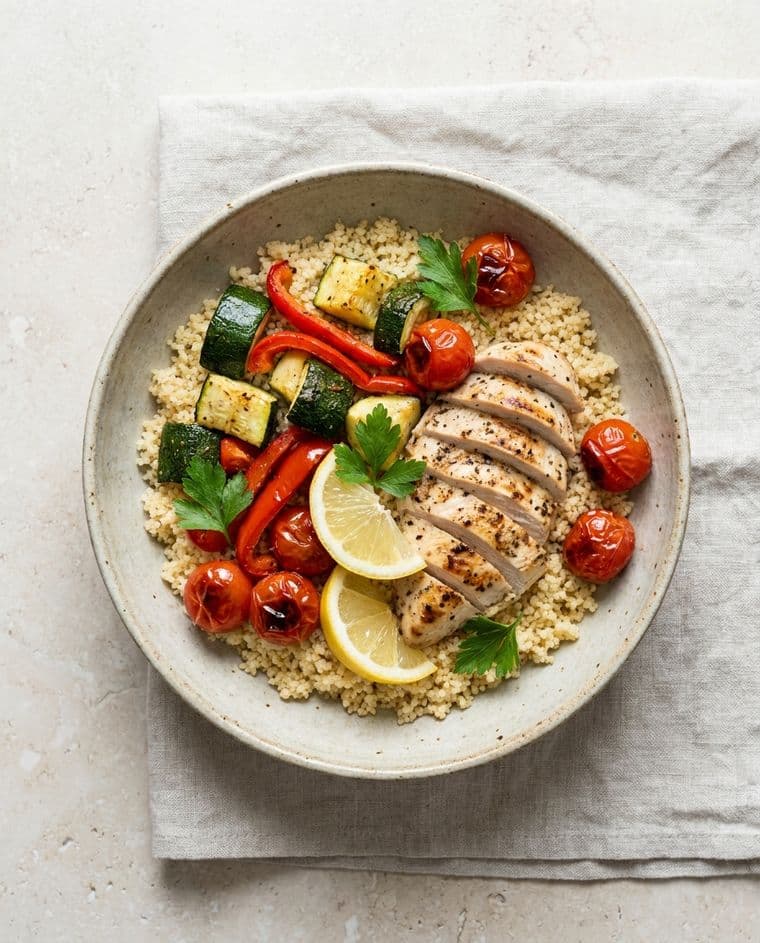 Hähnchen-Couscous mit Ofengemüse
