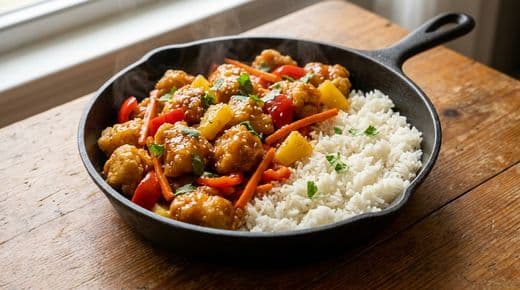 Süß-saure Hähnchen-Reis-Pfanne